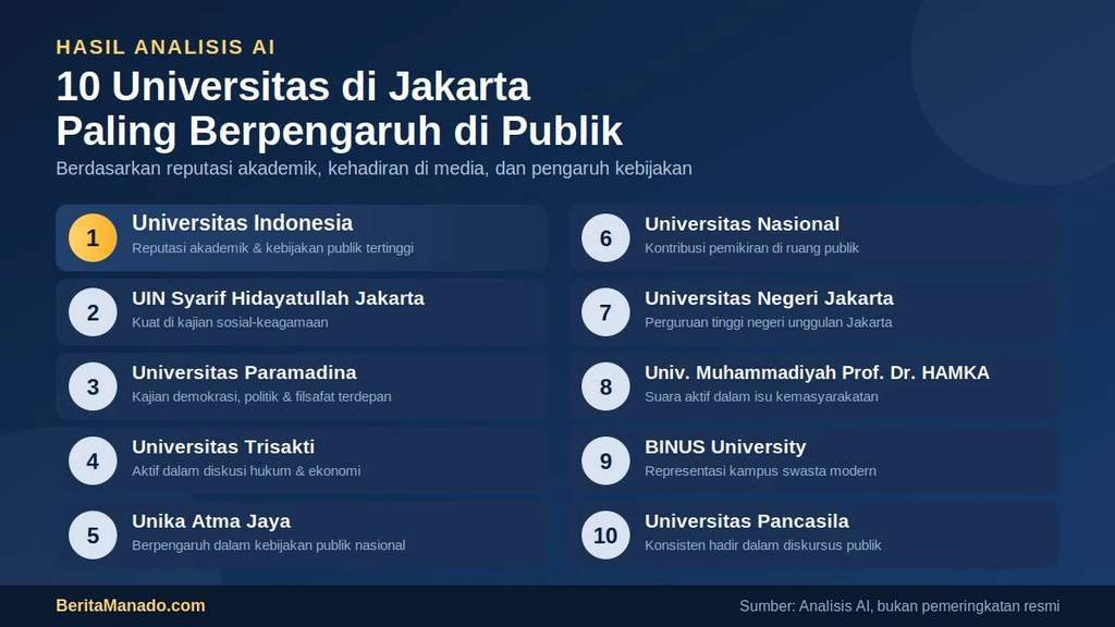 AI Rilis 10 Universitas Paling Berpengaruh di Jakarta, Paramadina Masuk Daftar