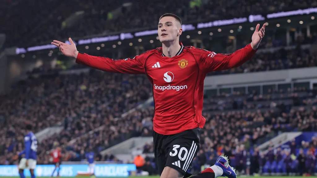 Striker Manchester United Benjamin Sesko saat berlaga di kompetisi Premier League